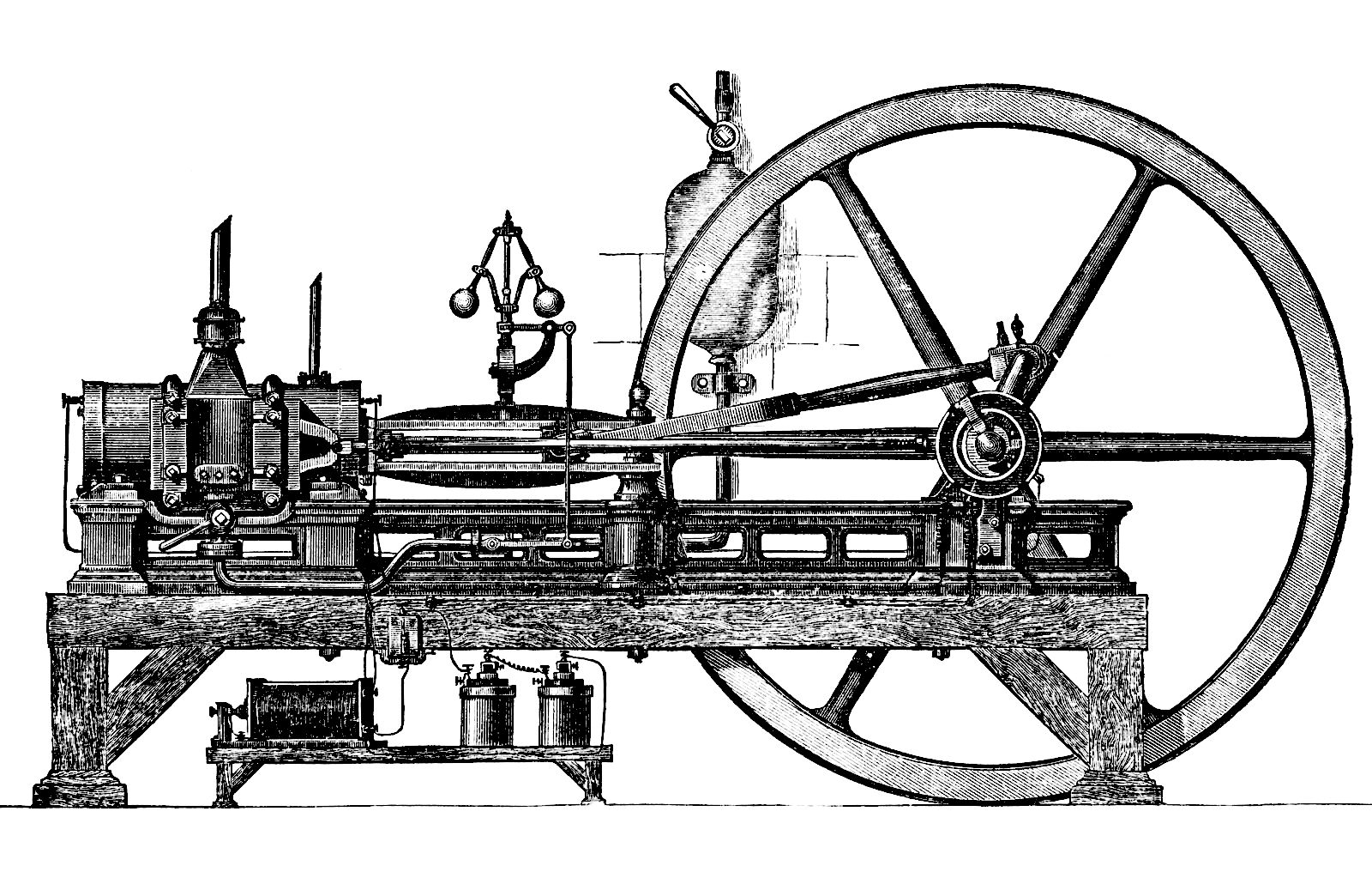 Historical illustration of an early internal combustion engine