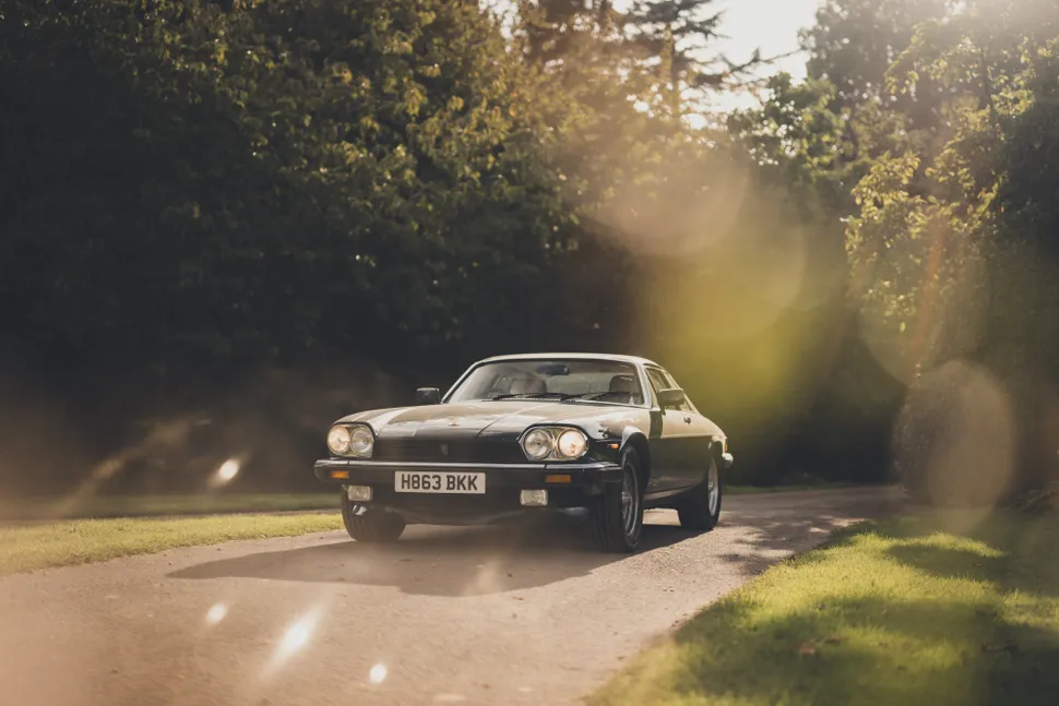 A Jaguar XJS showing its distinctive flying buttress design