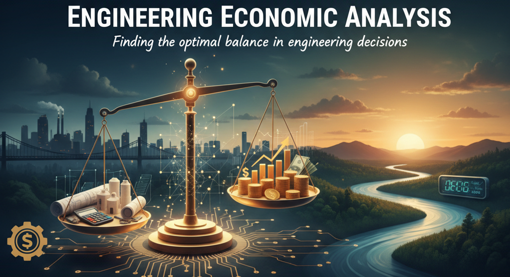 Balance scale representing optimal decision-making in engineering economics - weighing costs, benefits, and trade-offs
