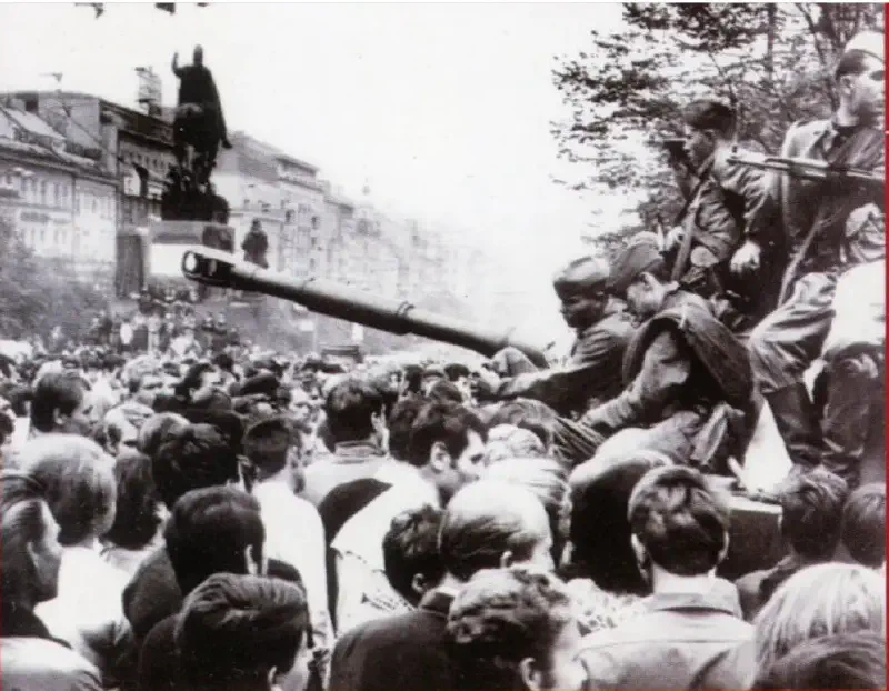 Soviet tanks in Prague during the 1968 invasion.