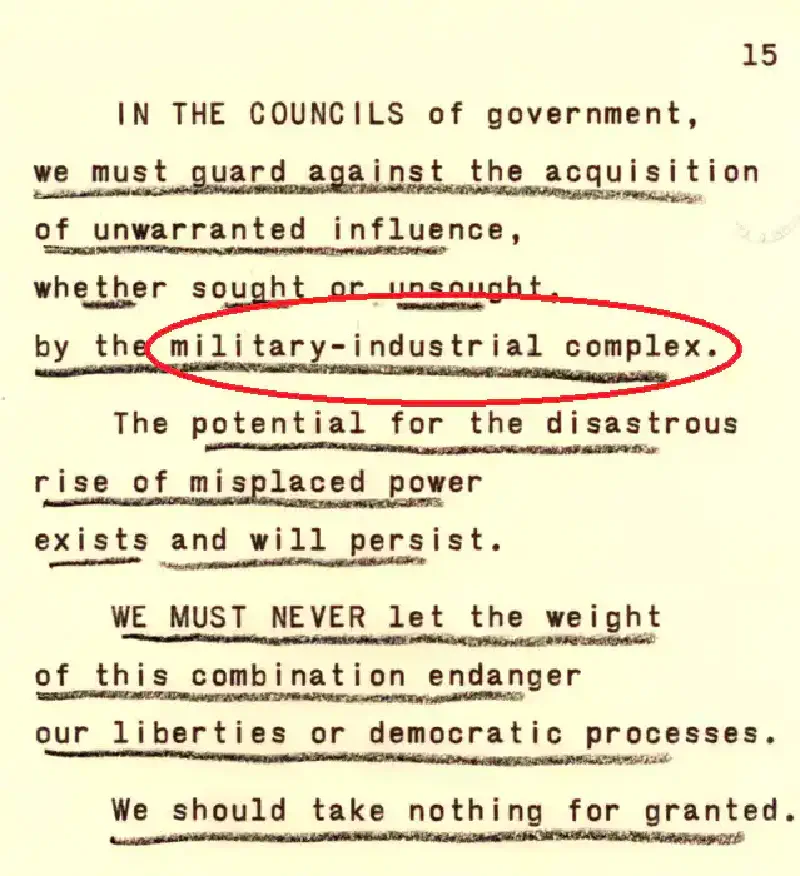 Image from speech where Eisenhower warned of the military-industrial complex