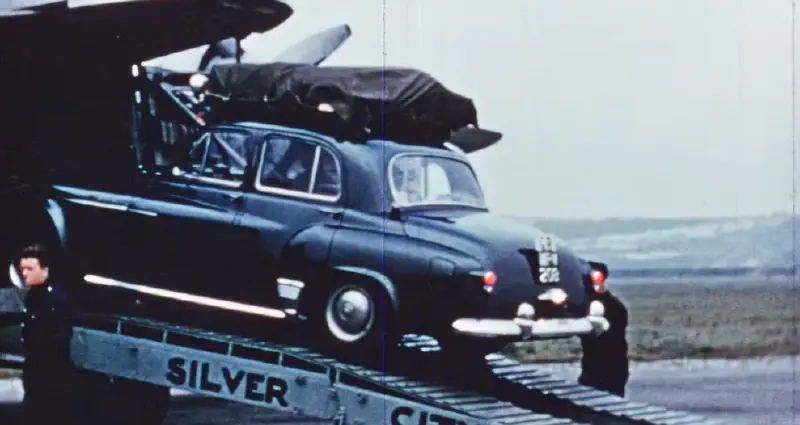 An image of the Humber Super Snipe boarding a plane for France