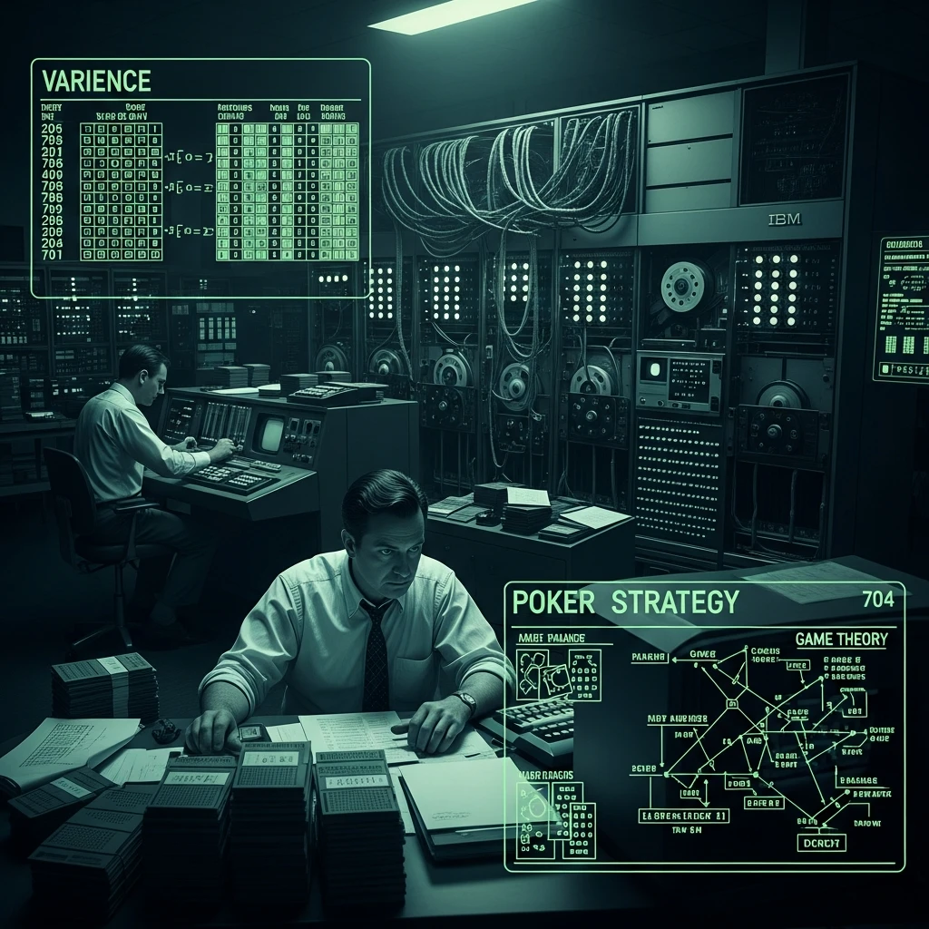 Scientist working on a large 1950s computer, combining operations research and financial modeling.