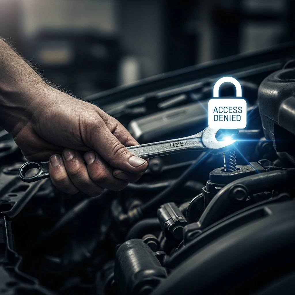 Mechanic with wrench facing digital lock