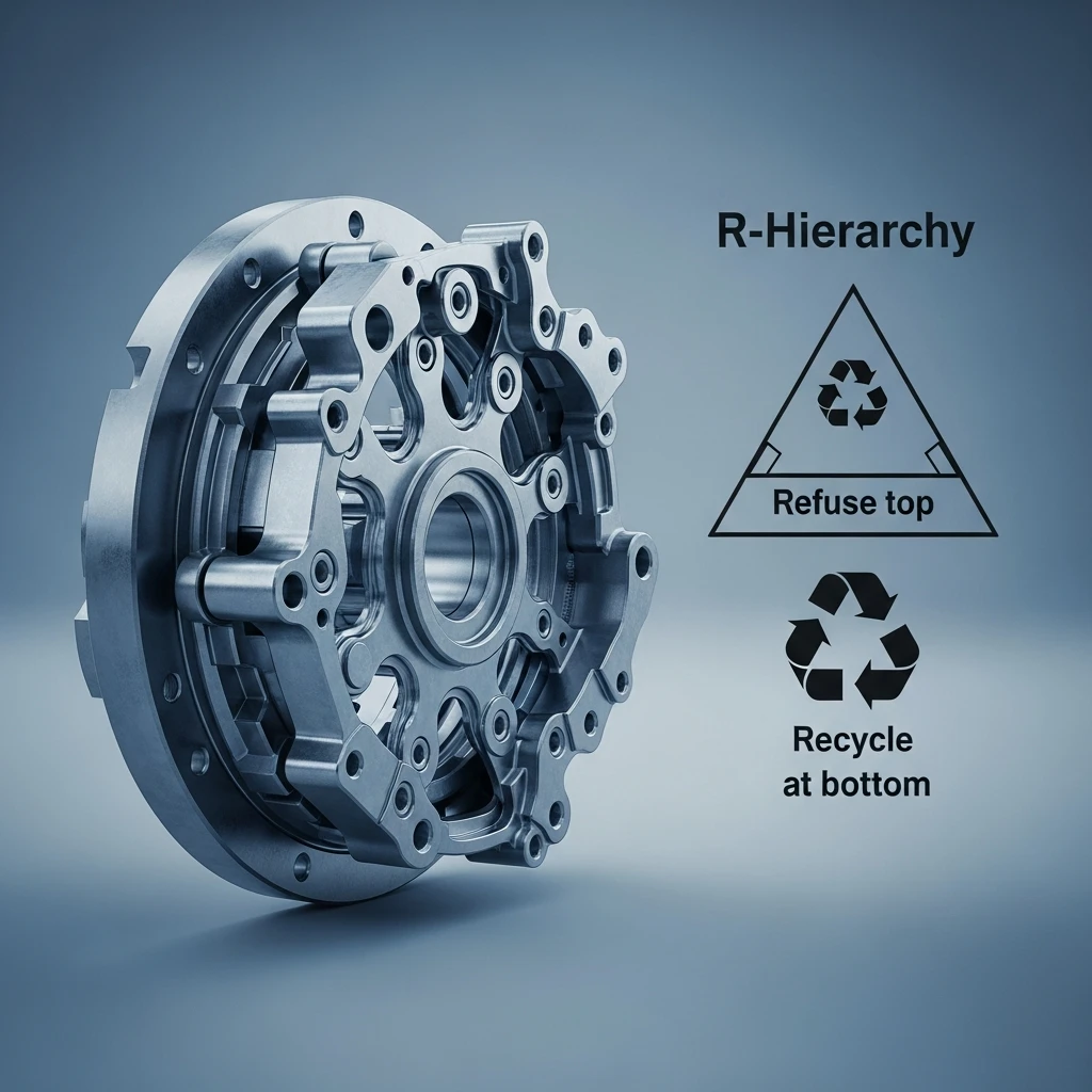 Detailed visualization of a modular product component alongside the R-Hierarchy framework.
