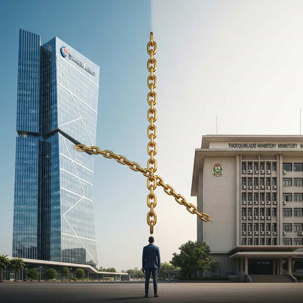 A sharp divide between luxurious donor office and humble government building