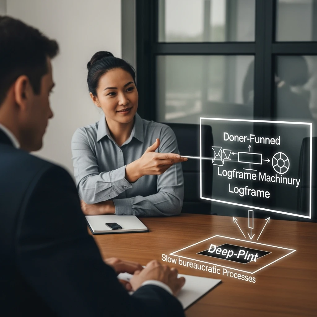 A local official directing complex donor machinery toward bureaucratic processes