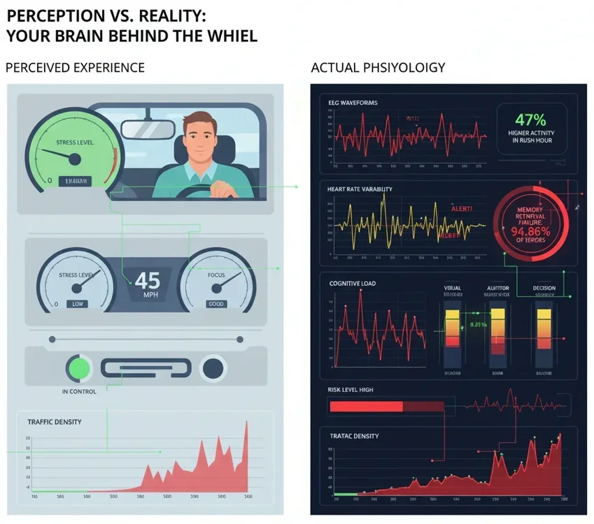 Visualization of cognitive load distribution across different driving scenarios showing brain activity patterns