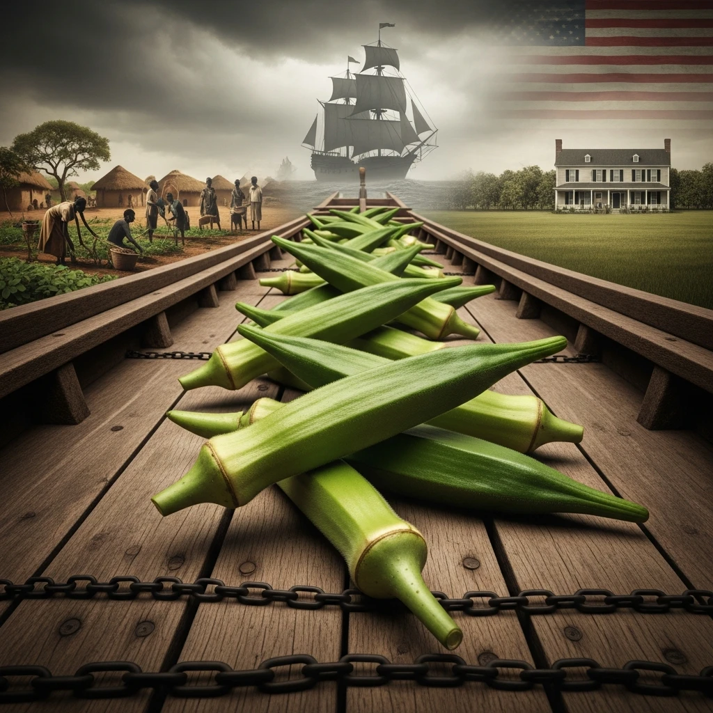 Fresh okra pods representing African diaspora foods