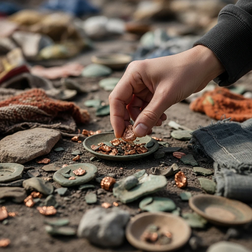 Close-up image showing archaeological waste materials being sorted.