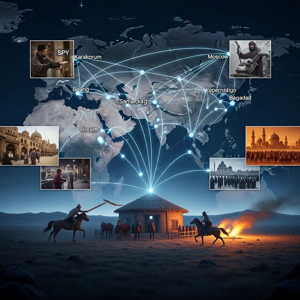 Mongol messenger riding through the Yam relay system