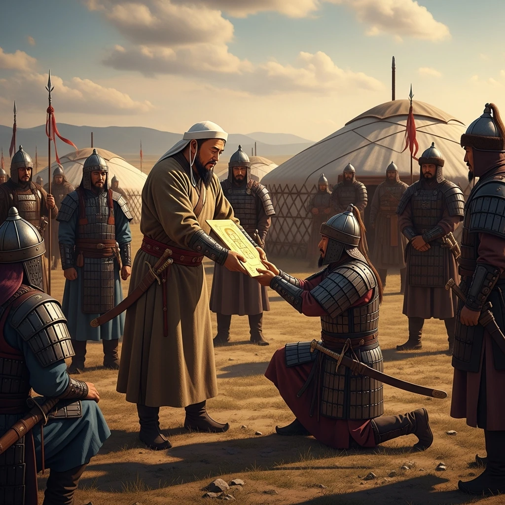 Mongol warrior rising from common origins to command