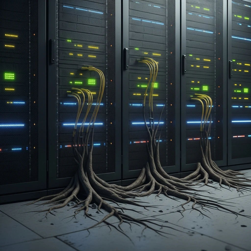 A composite image showing glowing ancient road and modern internet cable networks superimposed.