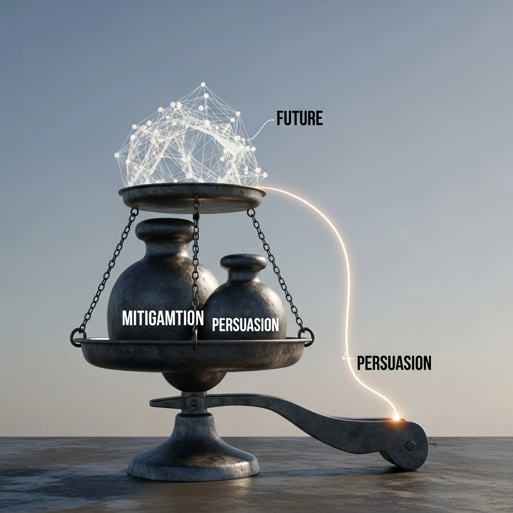 Conceptual scale weighing climate mitigation efforts against the persuasion efforts.