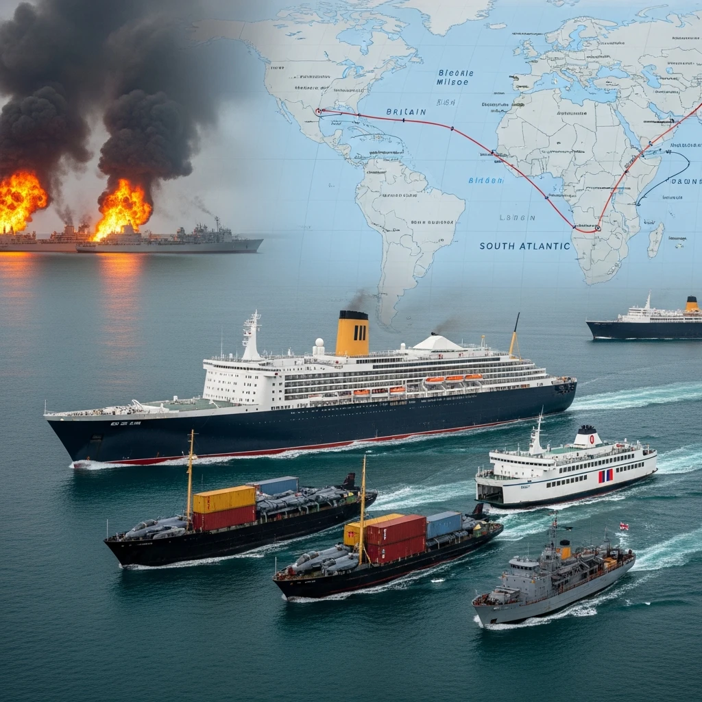 British task force ships in South Atlantic waters