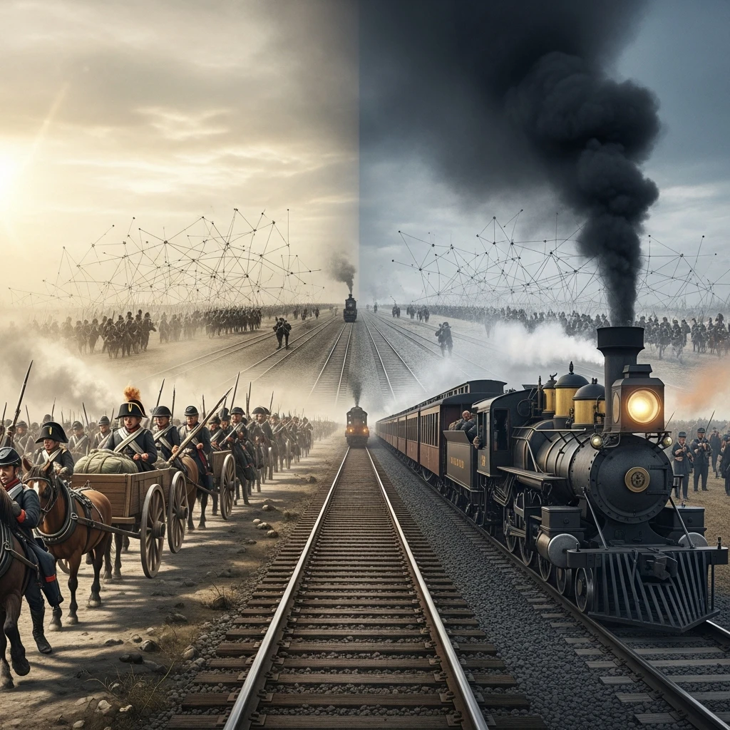 Military supply train on 19th century railroad