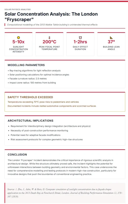 Solar Concentration Analysis: The London &ldquo;Fryscraper&rdquo; - Computational modelling of the 2013 Walkie Talkie building&rsquo;s unintended thermal effects