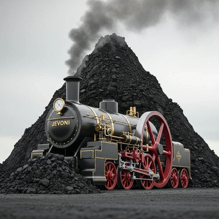 A symbolic image of a modern engine buried under a mountain of coal.