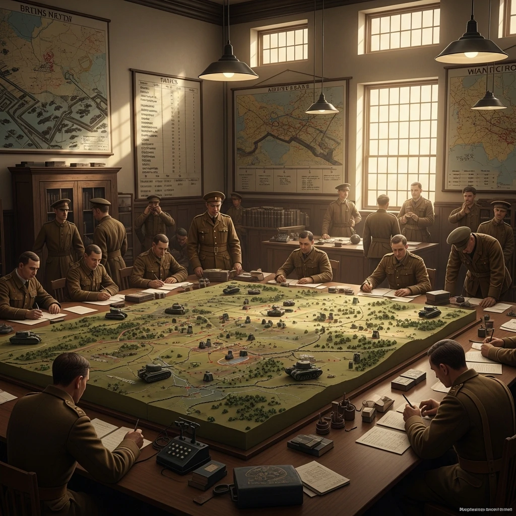British staff officers studying maps and planning coordinated operations